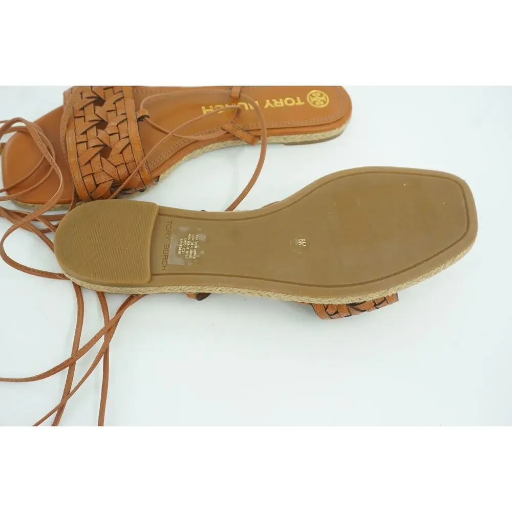 Tory Burch Basketweave Woven Ankle Wrap Espadrille Sandal Size 8 Tie Strap $245